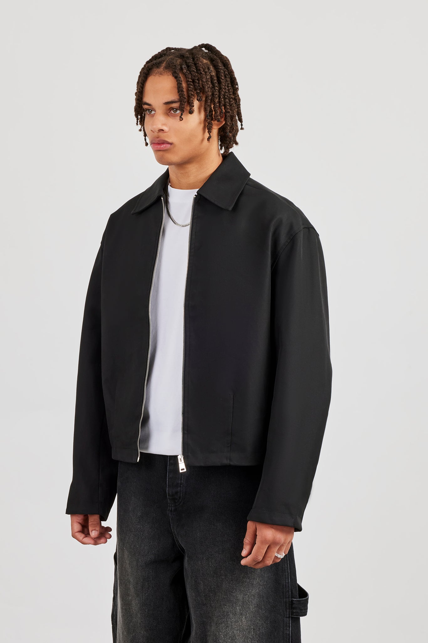Boxy Twill Harrington-Jacke - Schwarz