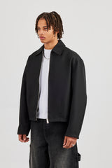 Boxy Twill Harrington-Jacke - Schwarz