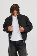 Boxy Twill Harrington-Jacke - Schwarz