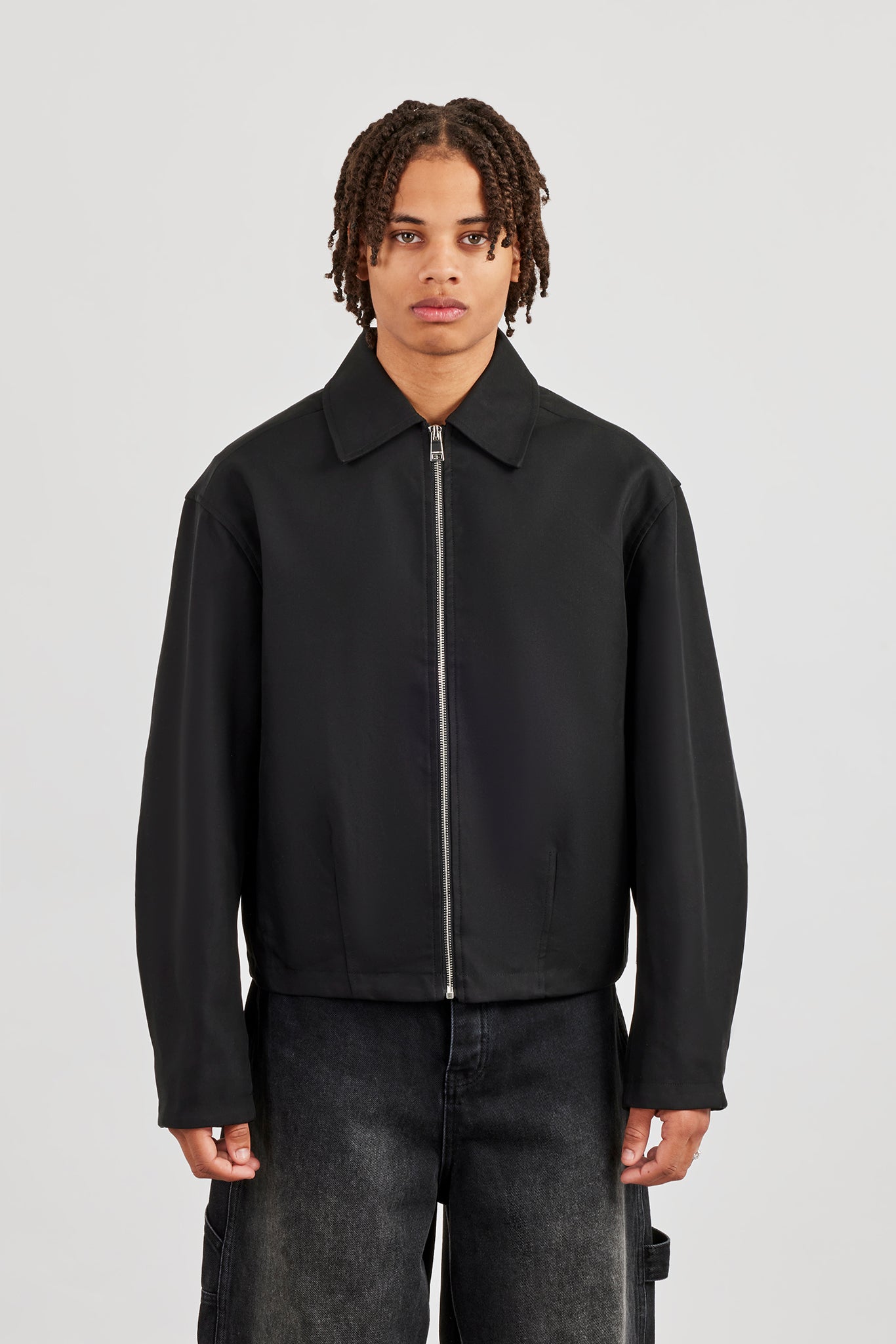 Boxy Twill Harrington-Jacke - Schwarz