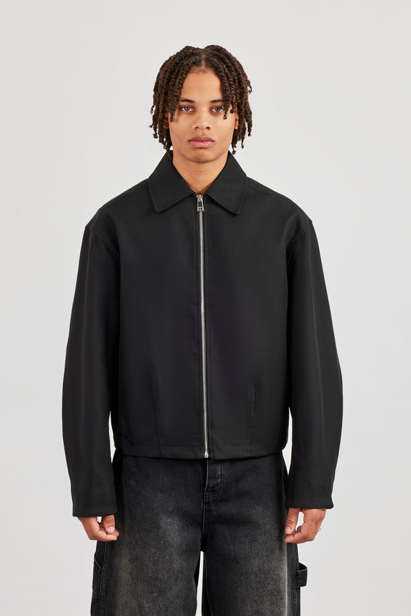 Boxy Twill Harrington-Jacke - Schwarz