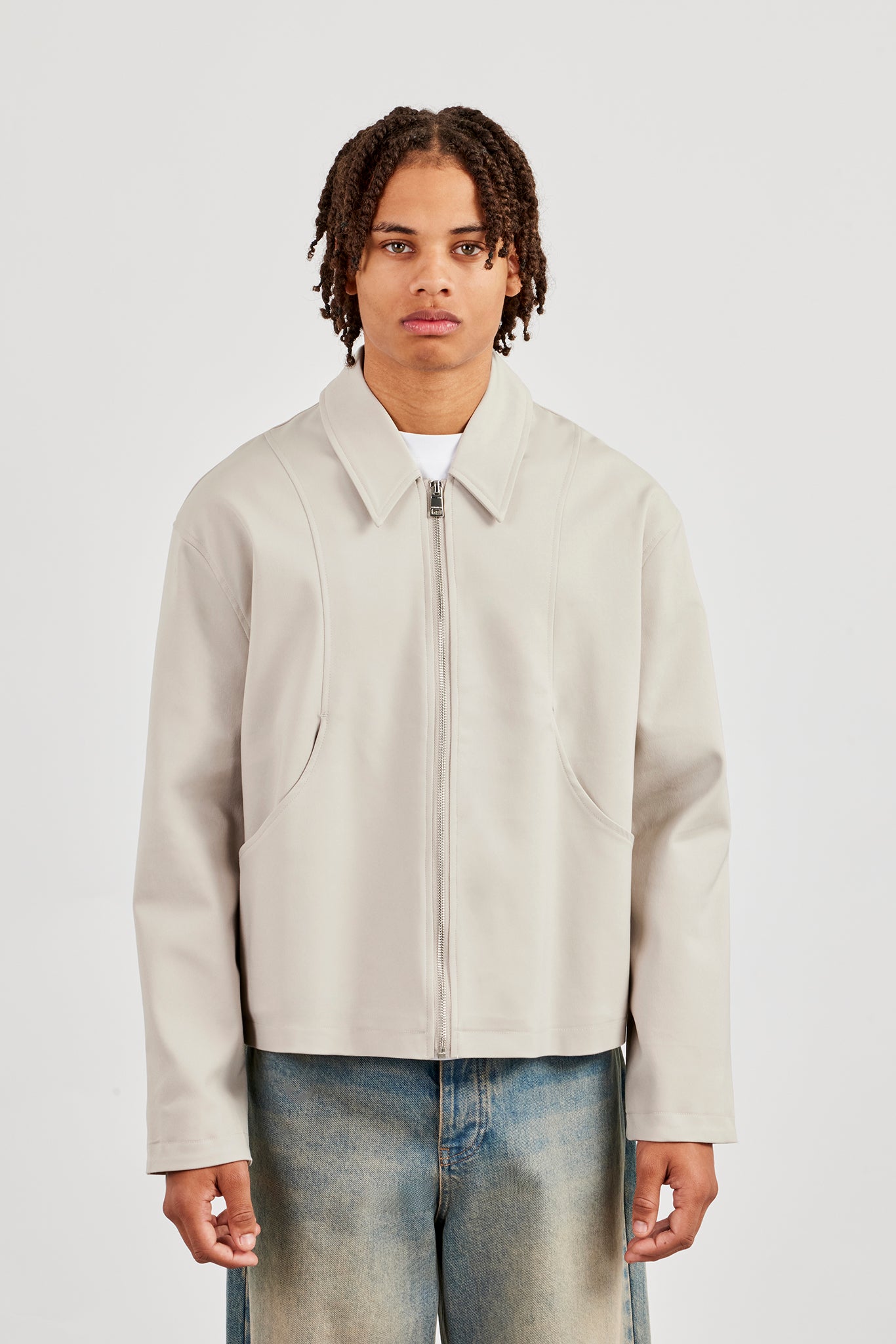 Harrington-Jacke aus Twill mit Taschendetail - Stein