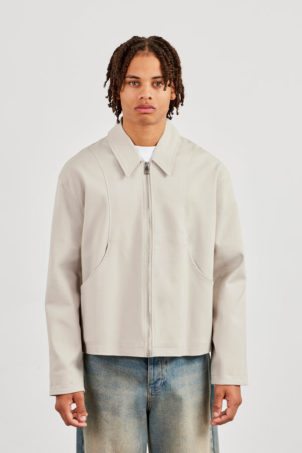 Harrington-Jacke aus Twill mit Taschendetail - Stein