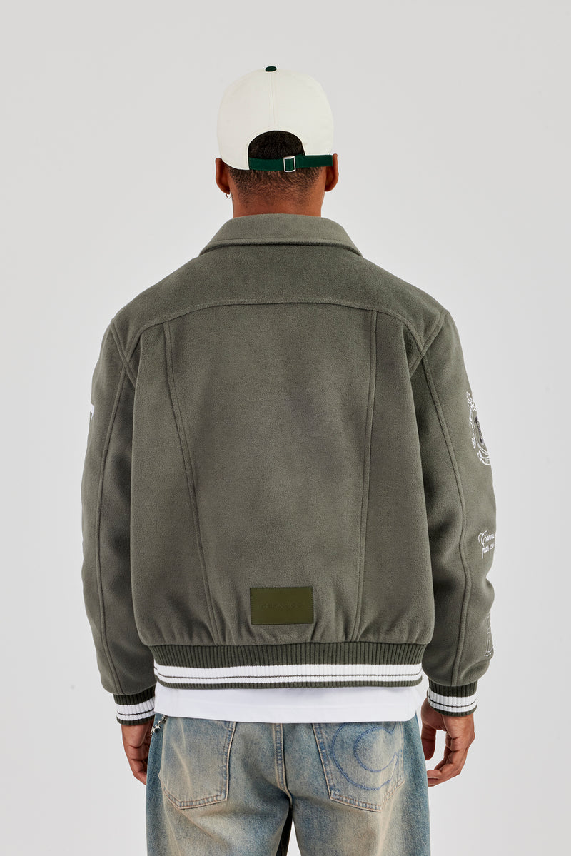 Harrington-Bomberjacke mit Varsity-Abzeichen - Grau 