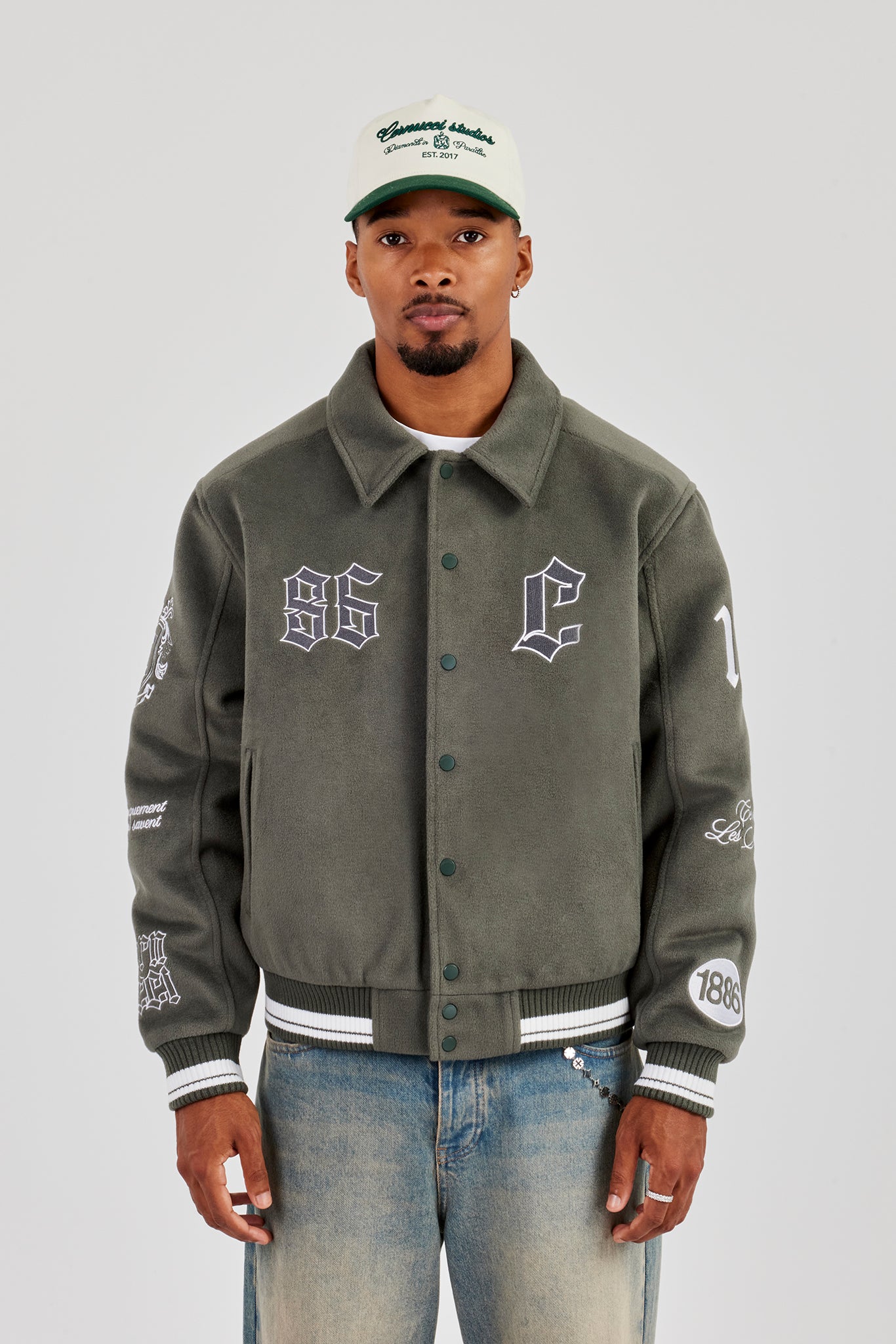 Harrington-Bomberjacke mit Varsity-Abzeichen - Grau 