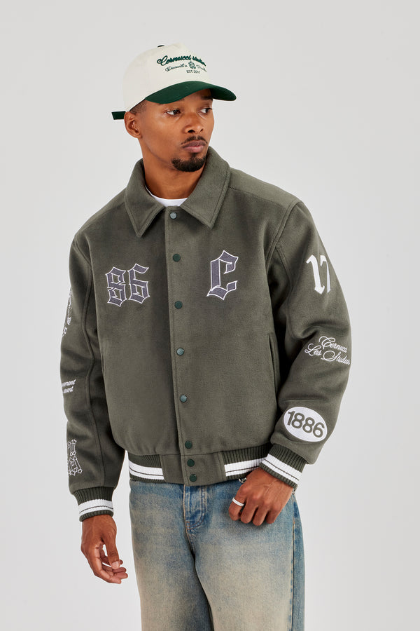 Harrington-Bomberjacke mit Varsity-Abzeichen - Grau 