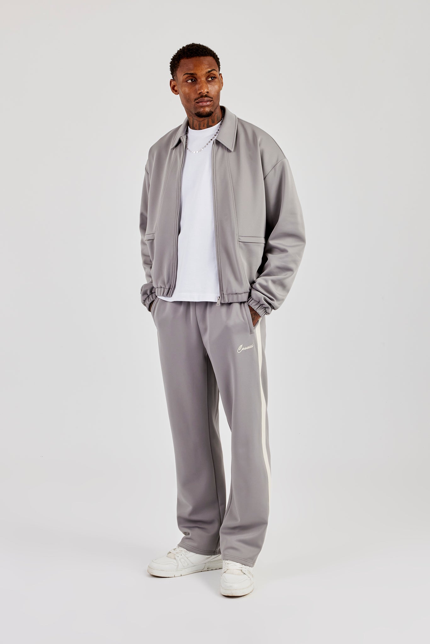 Poly Contrast Track Jacket & Relaxed Trouser - Grey | Mens Sets