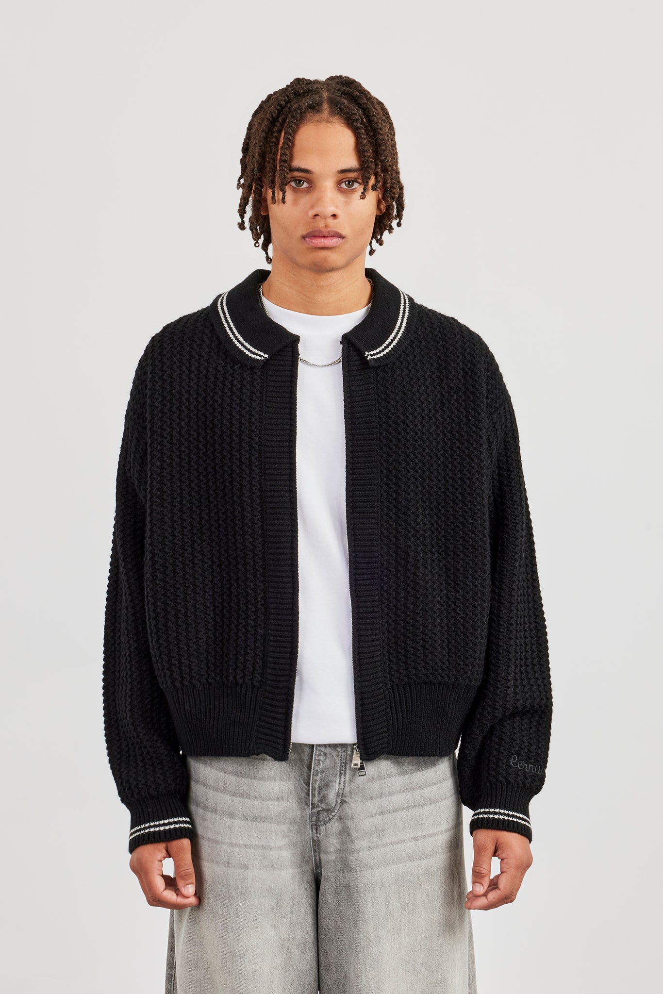 Gestrickter Harrington - Schwarz