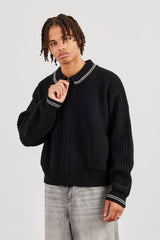 Gestrickter Harrington - Schwarz