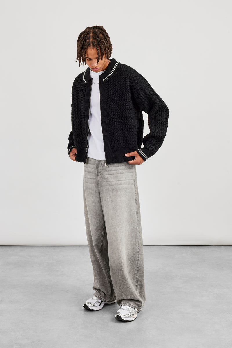 Gestrickter Harrington - Schwarz