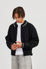 Gestrickter Harrington - Schwarz