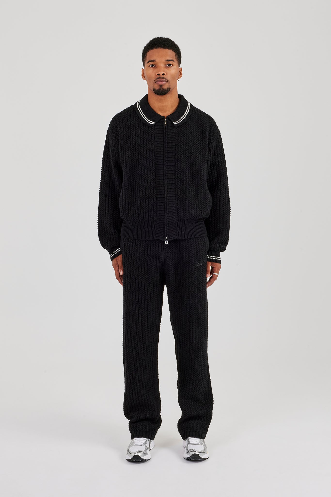 Gestrickte Harrington- und Jogginghose - Schwarz