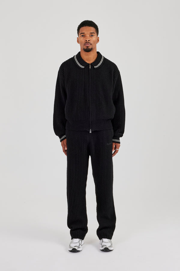 Gestrickte Harrington- und Jogginghose - Schwarz