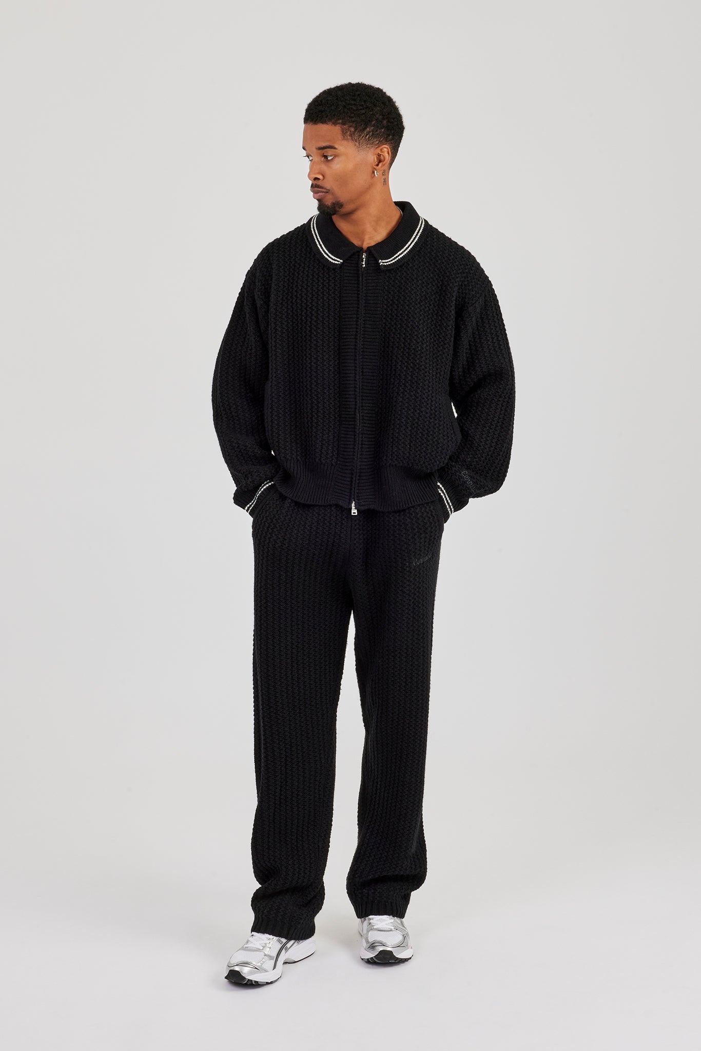 Gestrickte Harrington- und Jogginghose - Schwarz