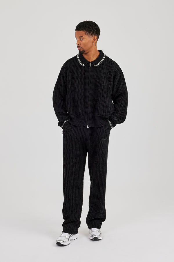 Gestrickte Harrington- und Jogginghose - Schwarz