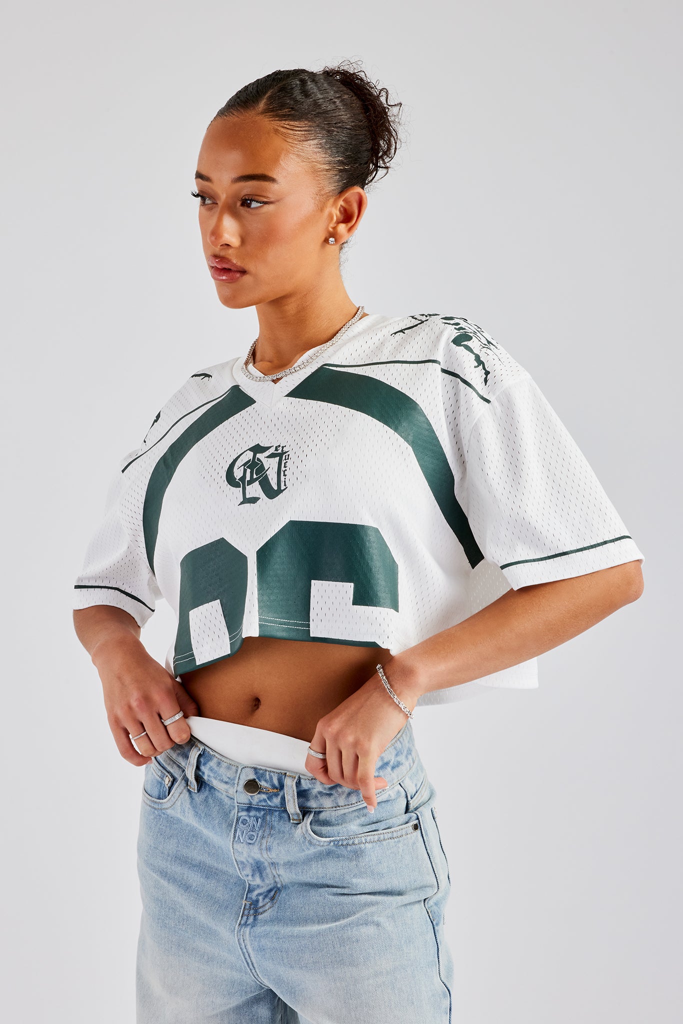 Mesh Cropped 86 Top - White