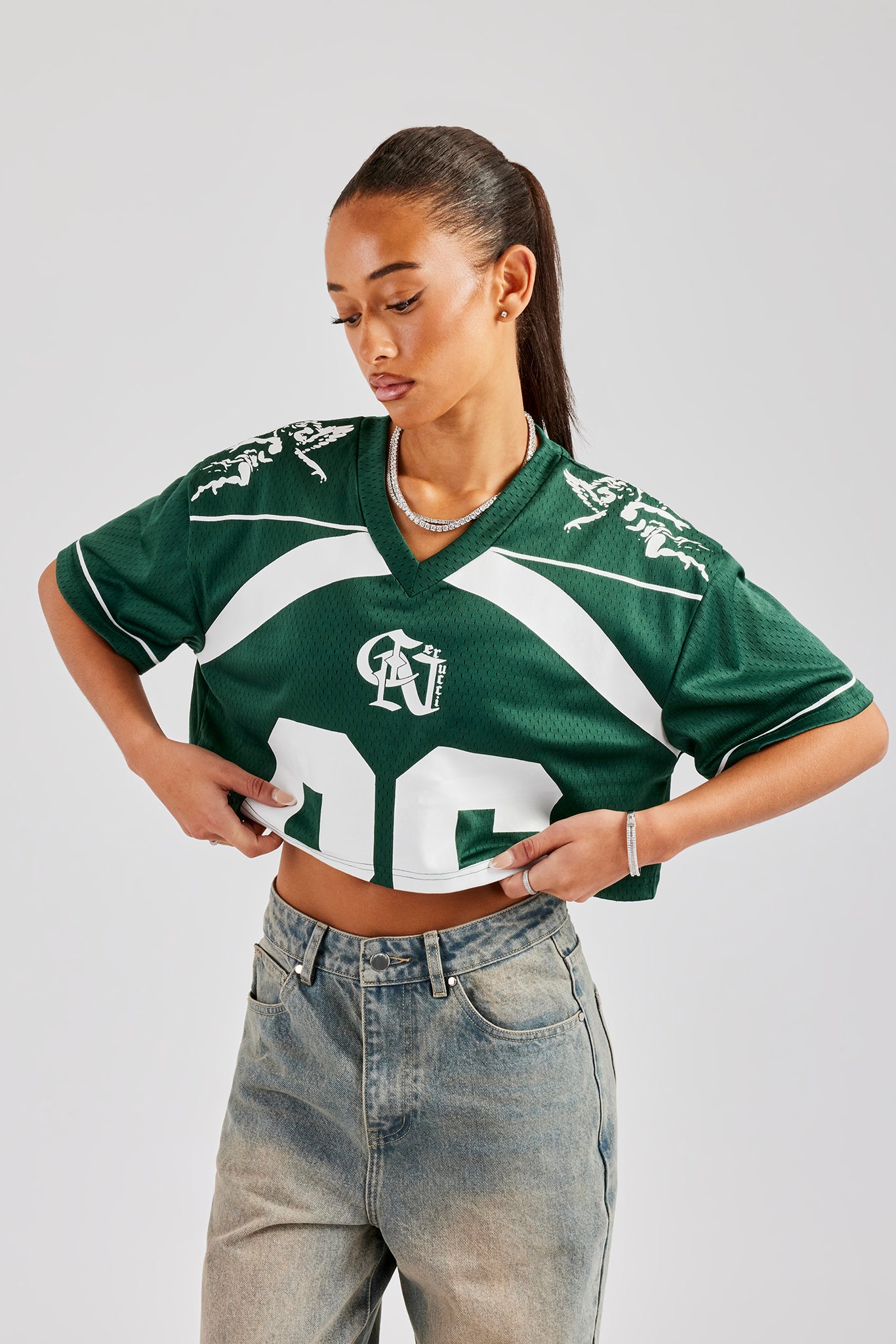 Mesh Cropped 86 Top - Forest Green | Womens Tees & Vests | Shop