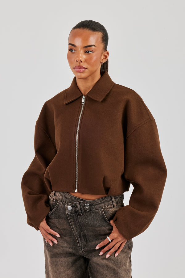 Wool Harrington Jacket - Chocolate