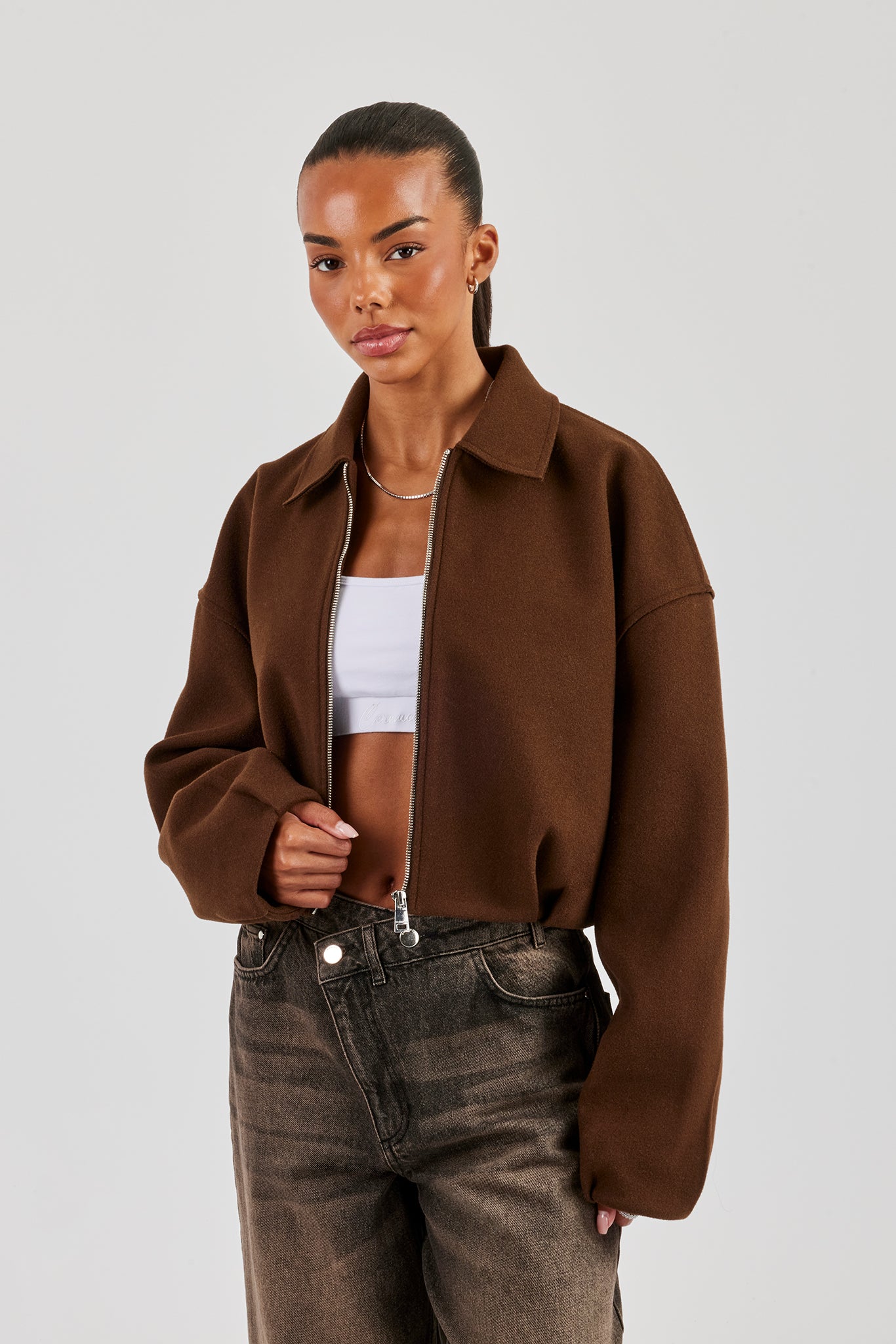 ジャケット・アウター WOOL GABARDINE STACKED HARRINGTON JACKET Wool Harrington Jacket - Chocolate | Womens Outerwear | Shop