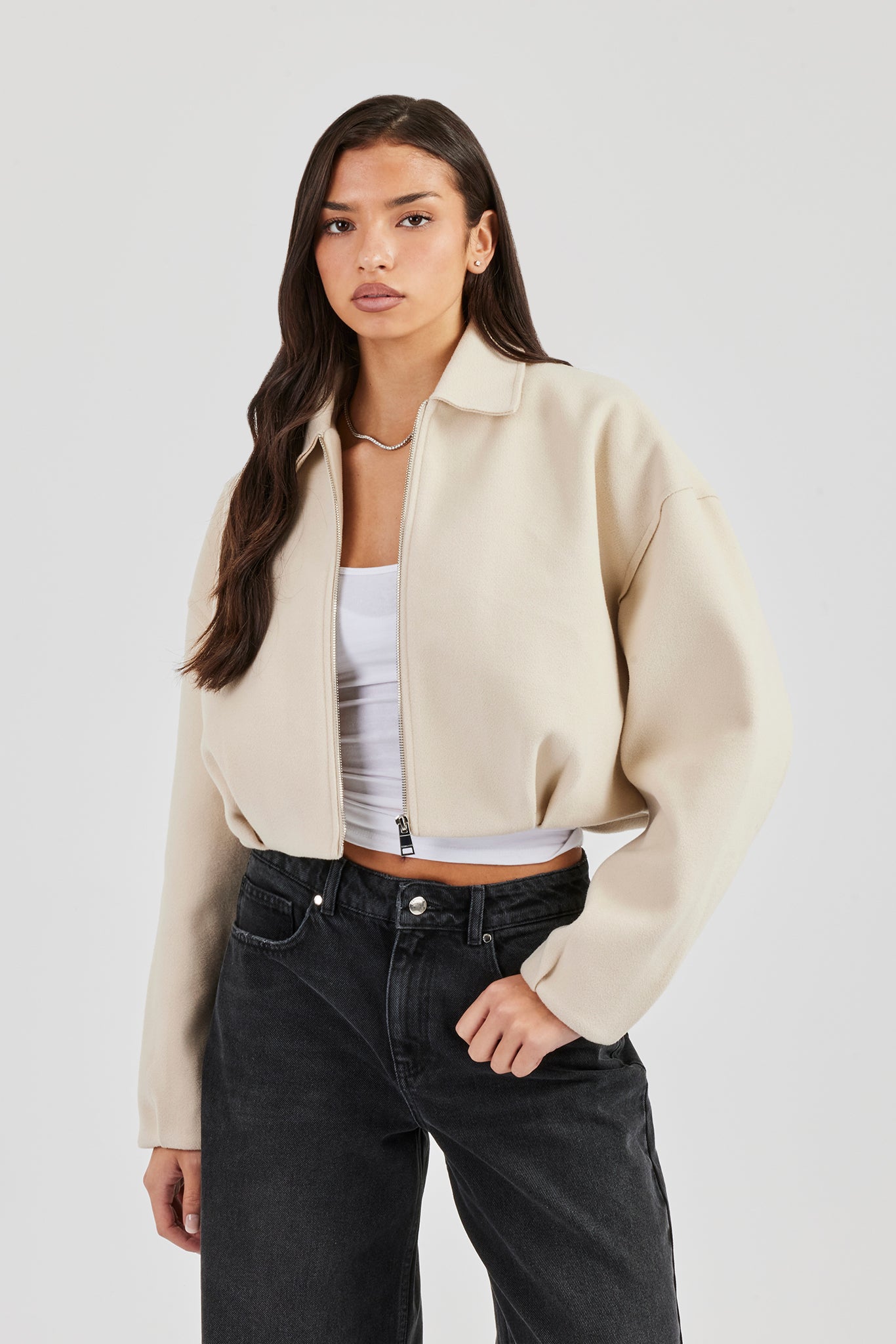 Harrington-Jacke aus Wolle - Off White