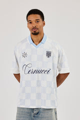 Check Printed Football Top - Light Blue