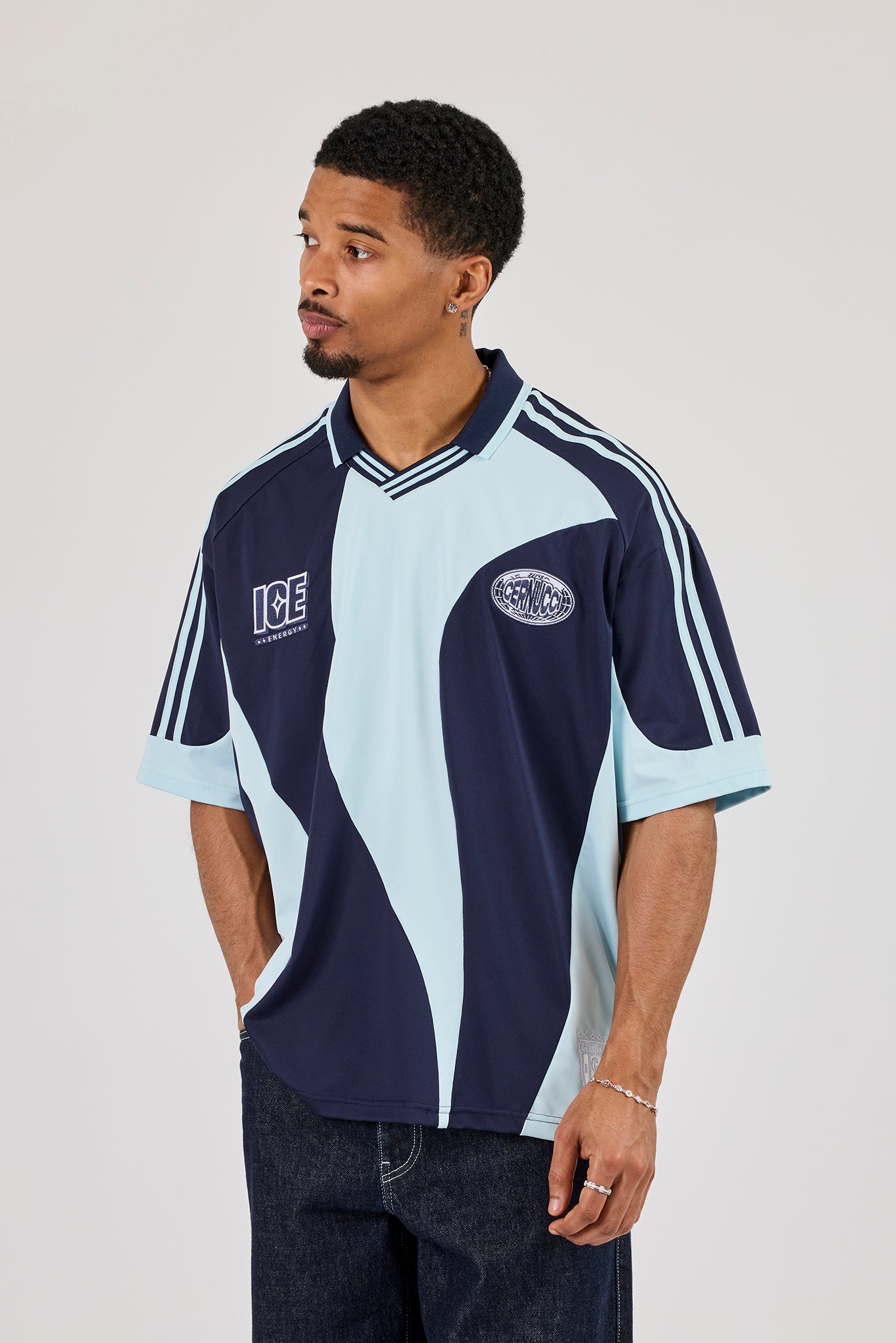Cernucci Contrast Panel Football Top - Navy