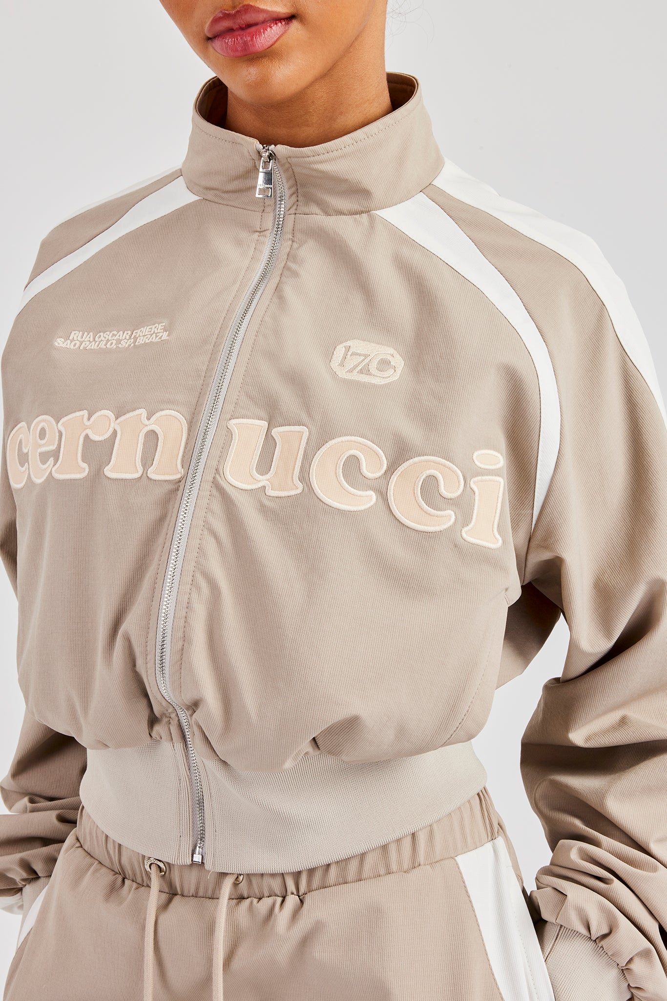 Cropped Panelled Nylon Track Jacket - Stone | Womens Outerwear