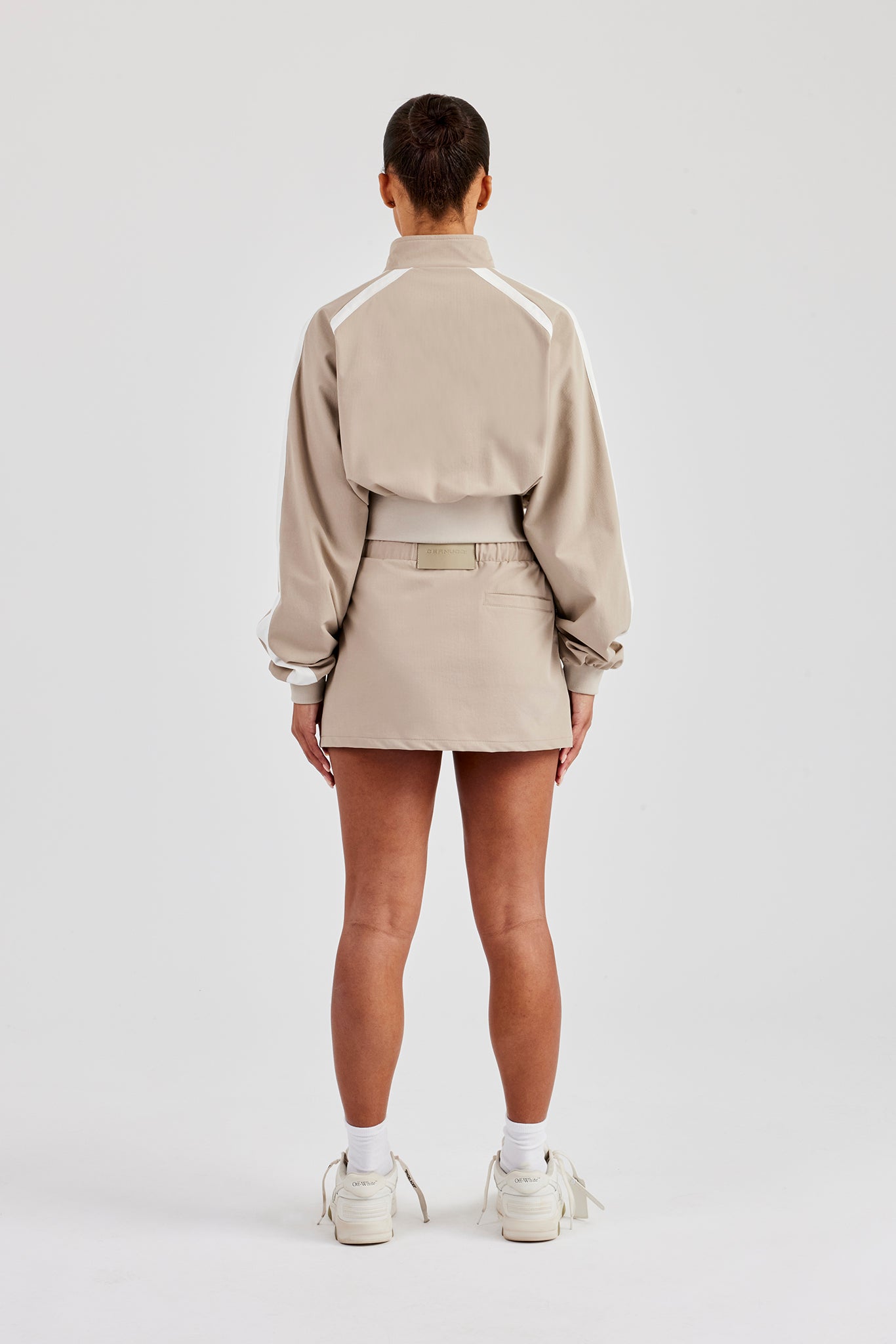 Cropped Panelled Nylon Track Jacket & Mini Skirt - Stone | Womens