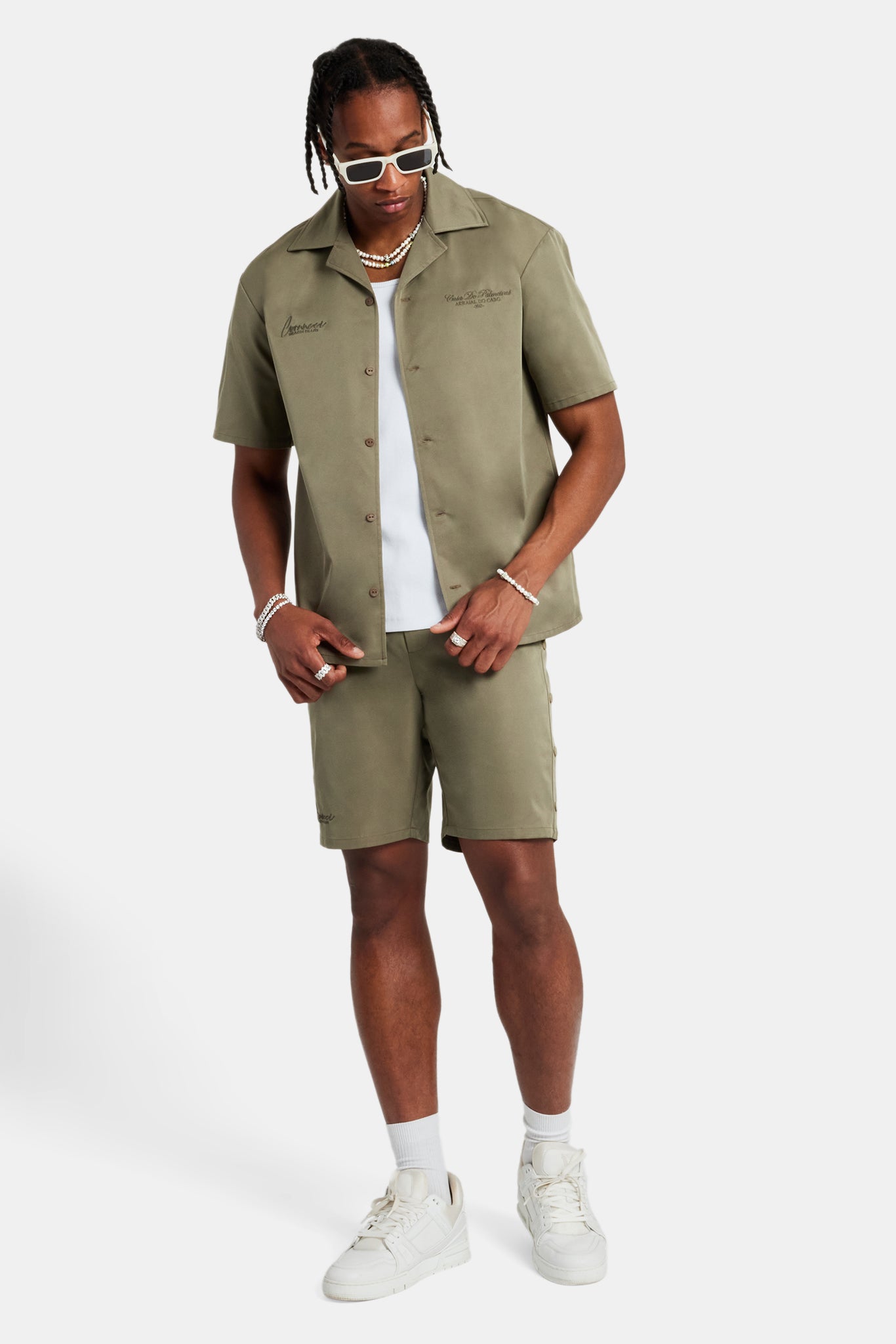 Nylon Embroidered Shirt \u0026 Short Set - Green | Mens Sets | Shop Tracksuits  at CERNUCCI.COM – Cernucci