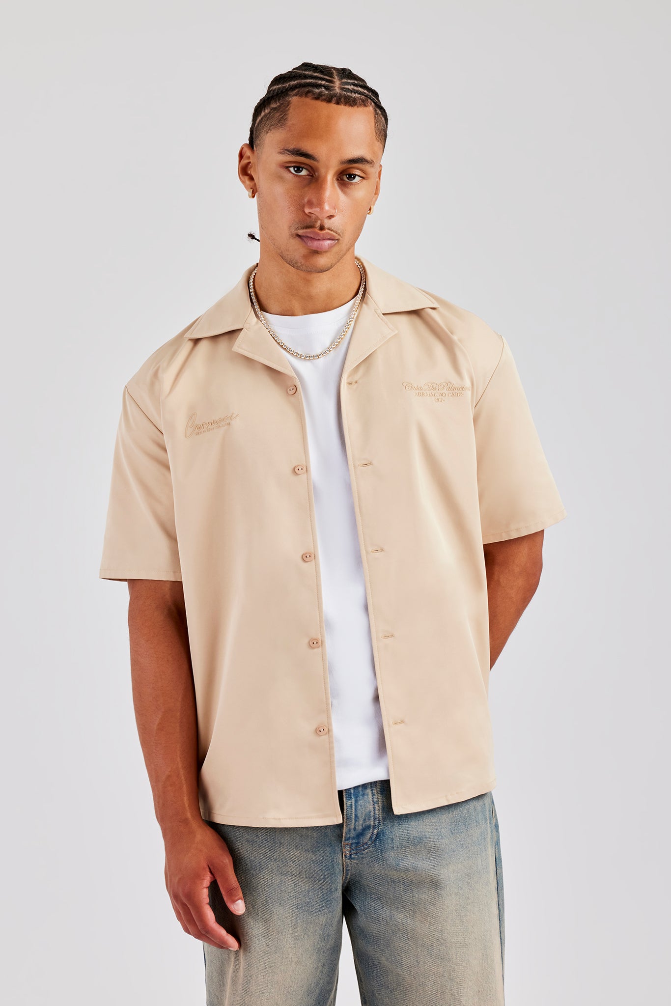 Nylon Embroidered Shirt - Sand | Mens Shirts | Shop Plain Shirts at ...
