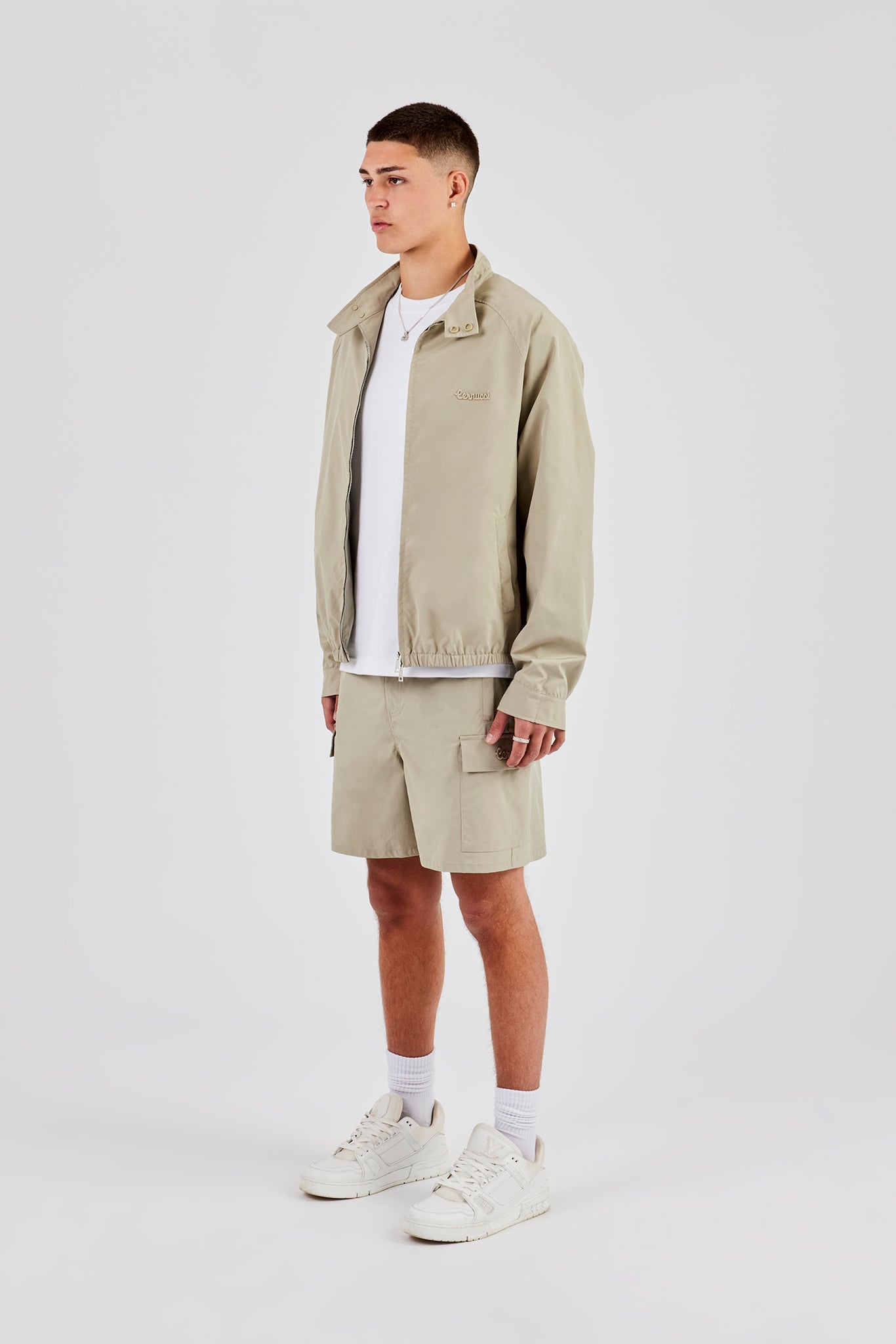 Funnel Neck Jacket & Shorts - Green