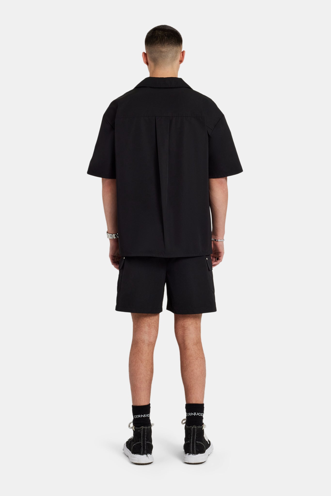 Carpenter – Besticktes Hemd- und Shorts-Set aus Nylon – Schwarz