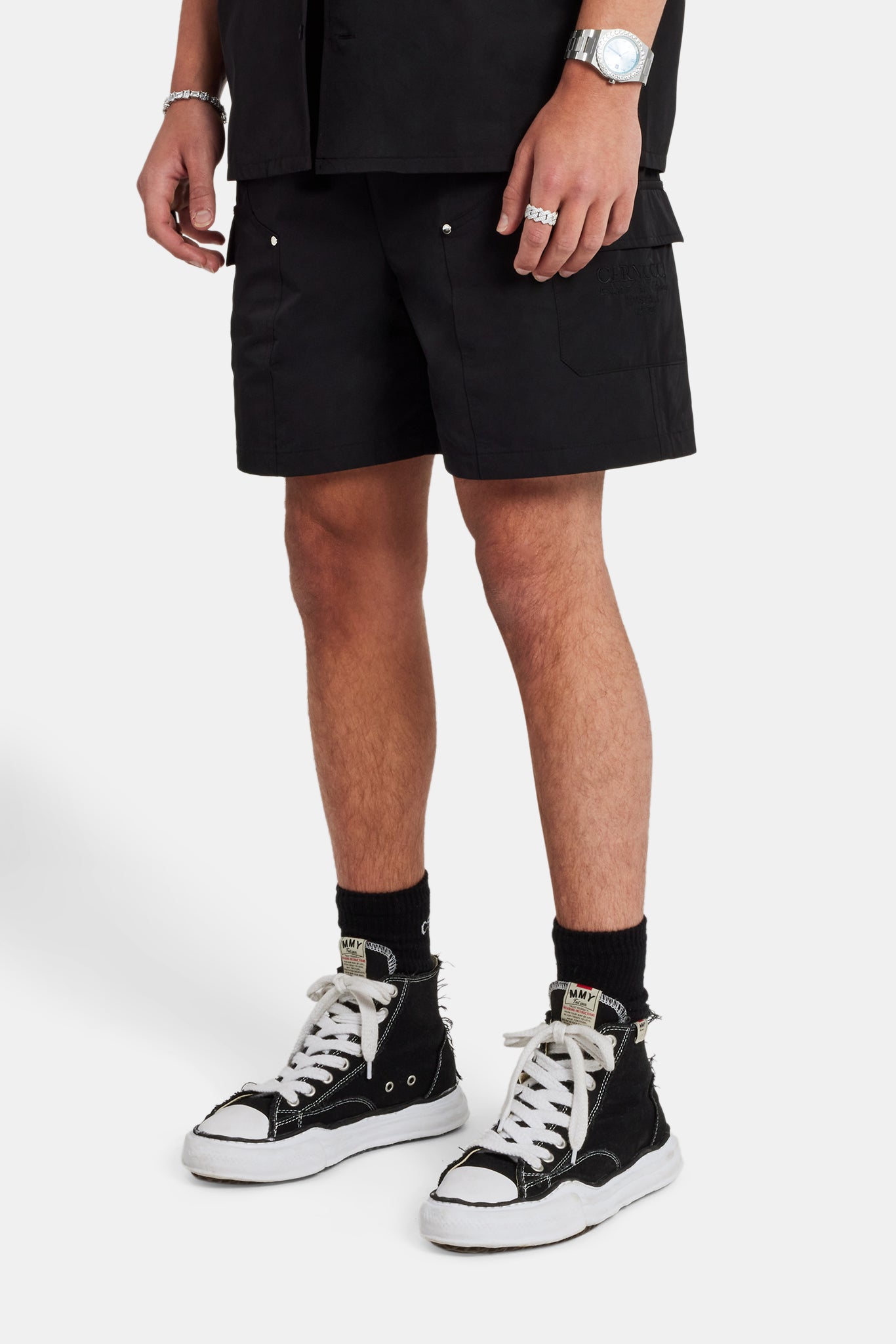 Carpenter – Besticktes Hemd- und Shorts-Set aus Nylon – Schwarz