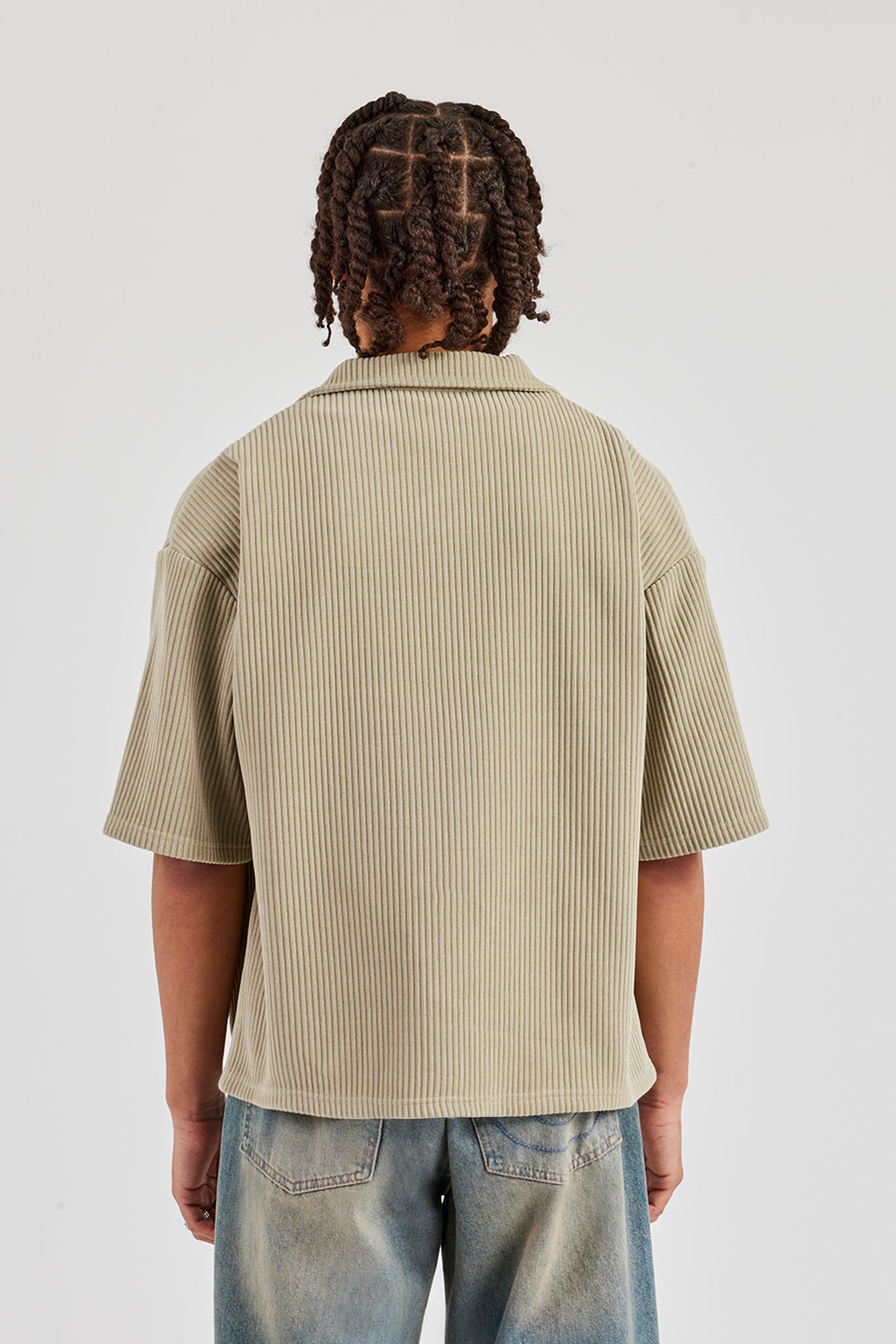 Cord Button Front Revere Shirt - Khaki