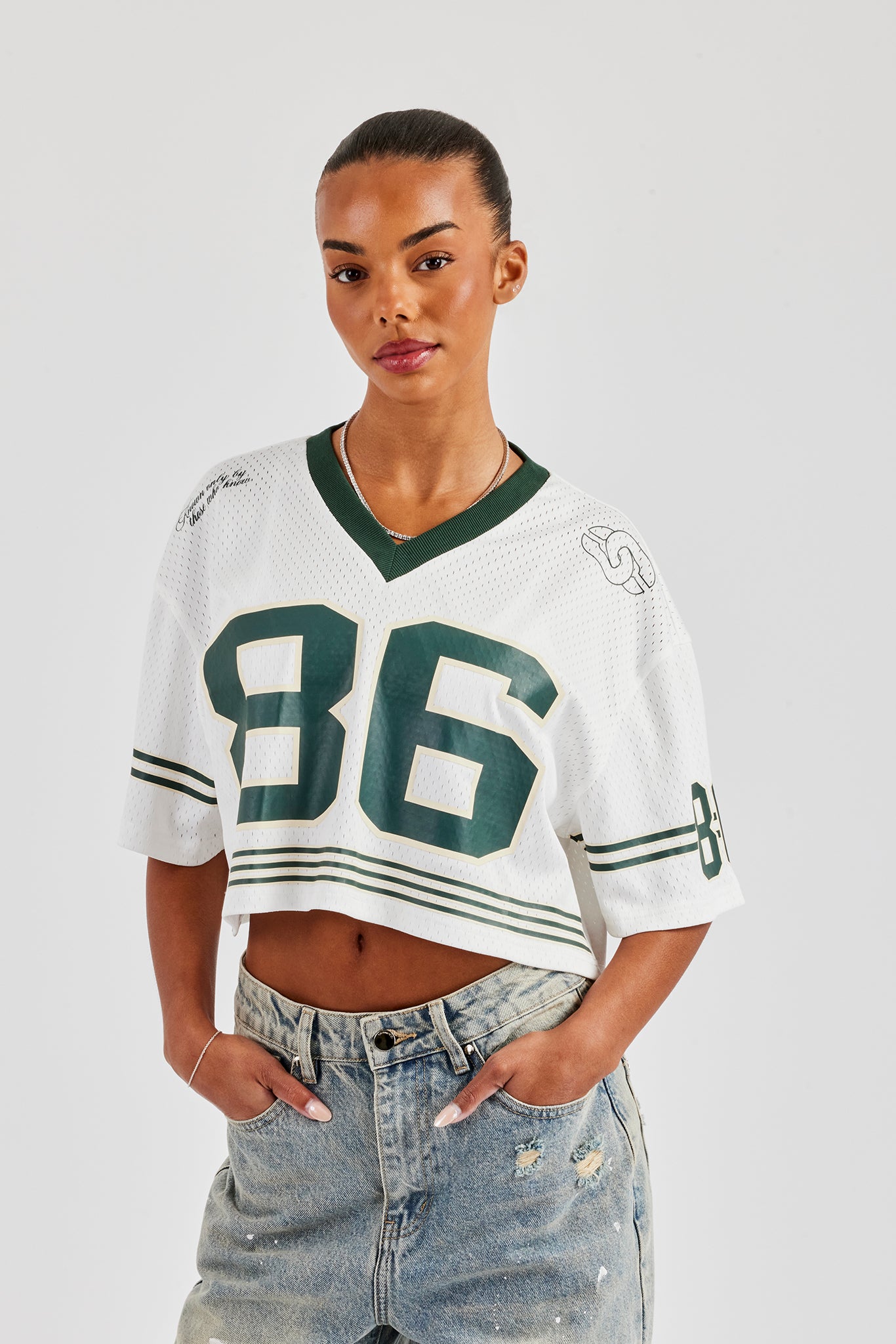 Mesh Varsity Cropped T-Shirt - White
