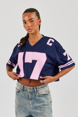 17 Mesh Cropped T-Shirt - Navy Blue