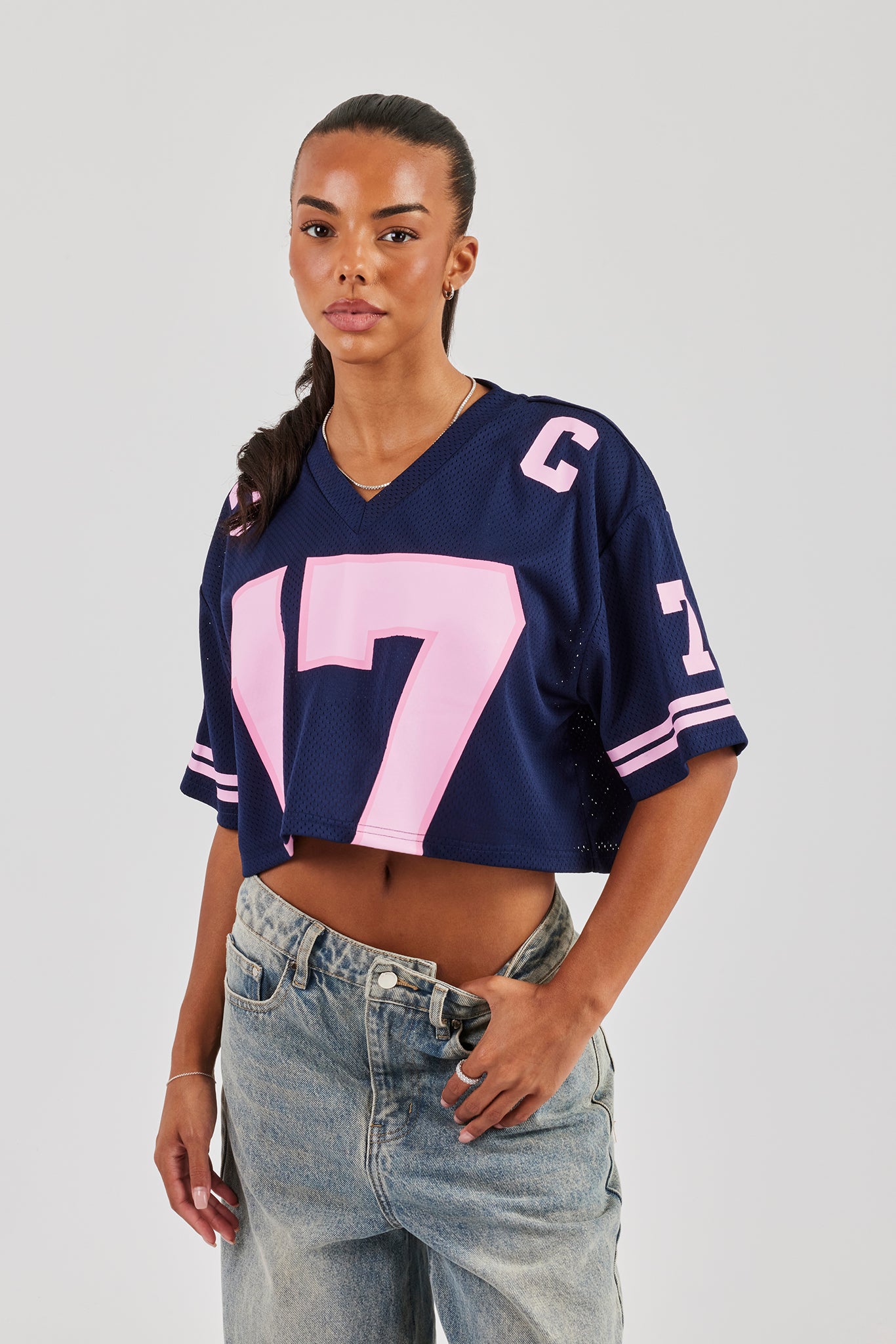 17 Mesh Cropped T-Shirt - Marineblau