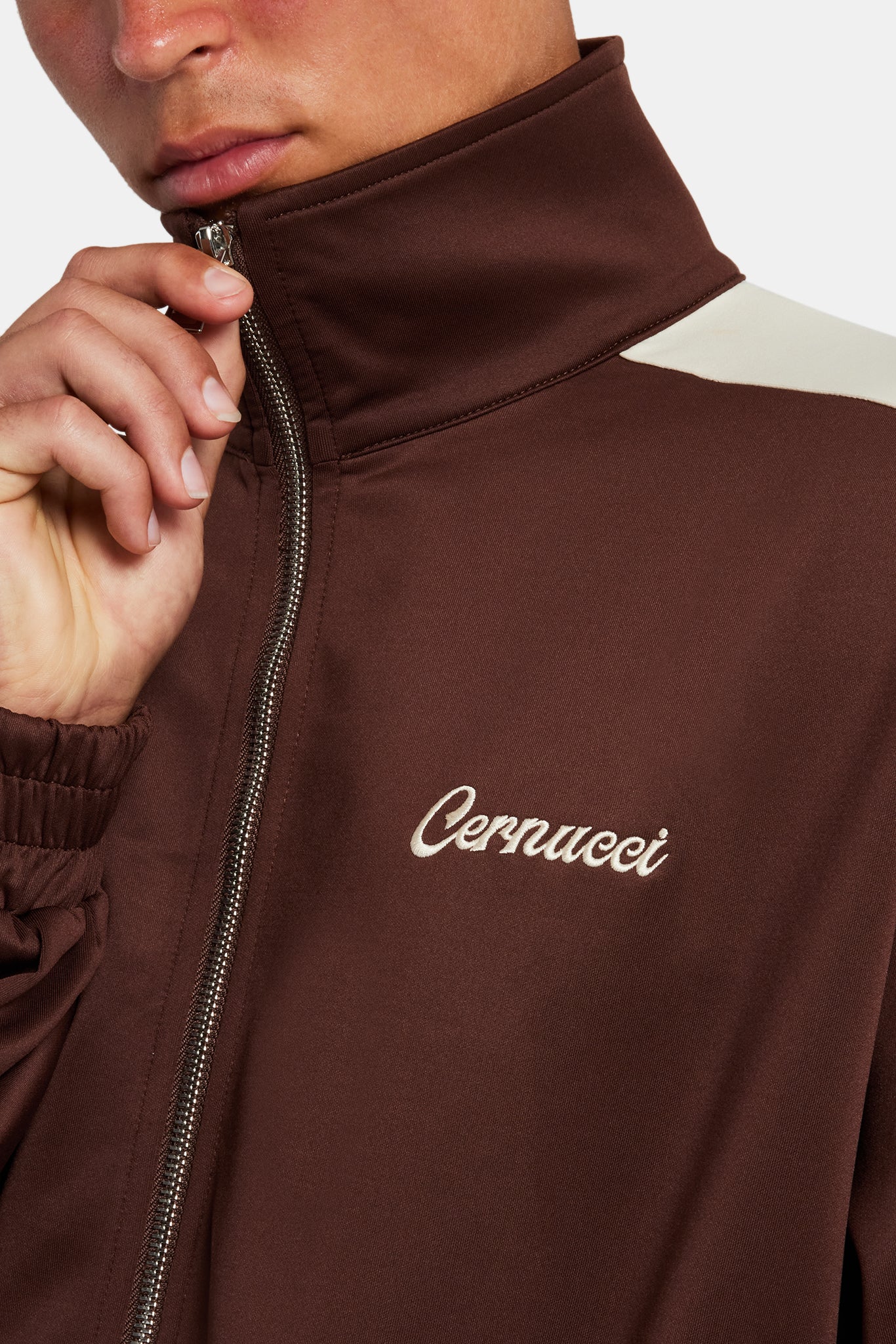 Contrast Panel Track Jacket - Chocolate