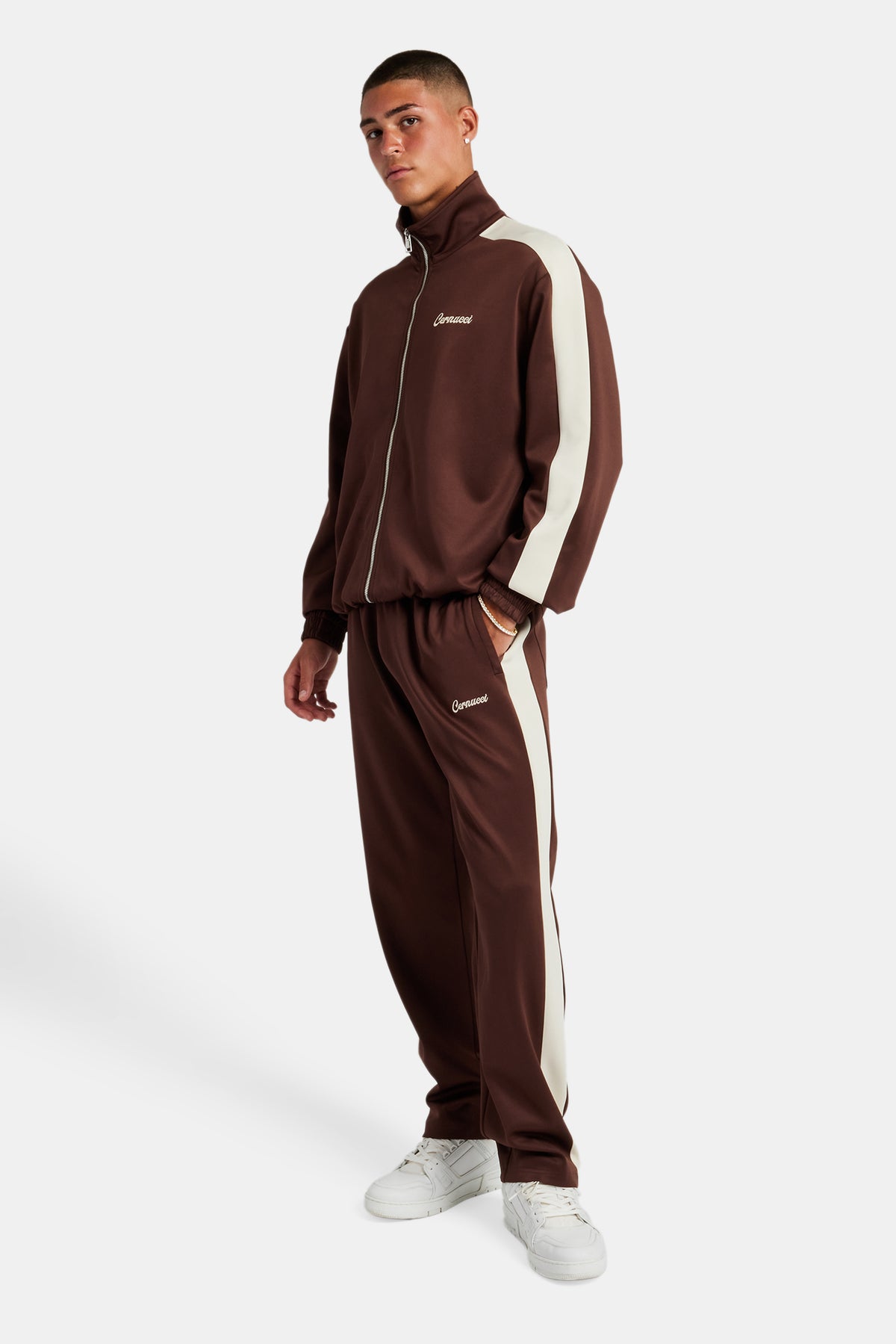 Contrast Panel Tracksuit Chocolate Mens Sets Shop Tracksuits
