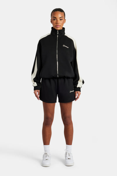 Womens Contrast Panel Track Jacket & Short Set - Black | Womens