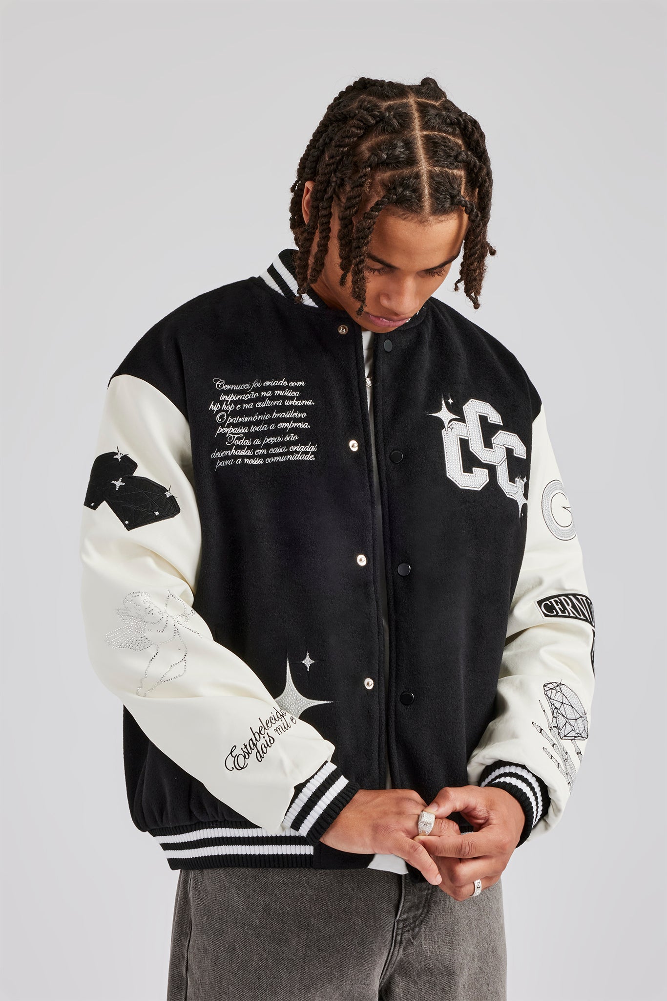 Bomberjacke mit Strasssteinen - Schwarz 