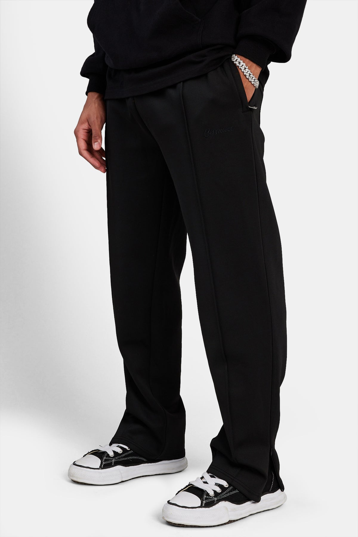 Straight Leg Track Pant Black Mens Bottoms Shop Trousers at