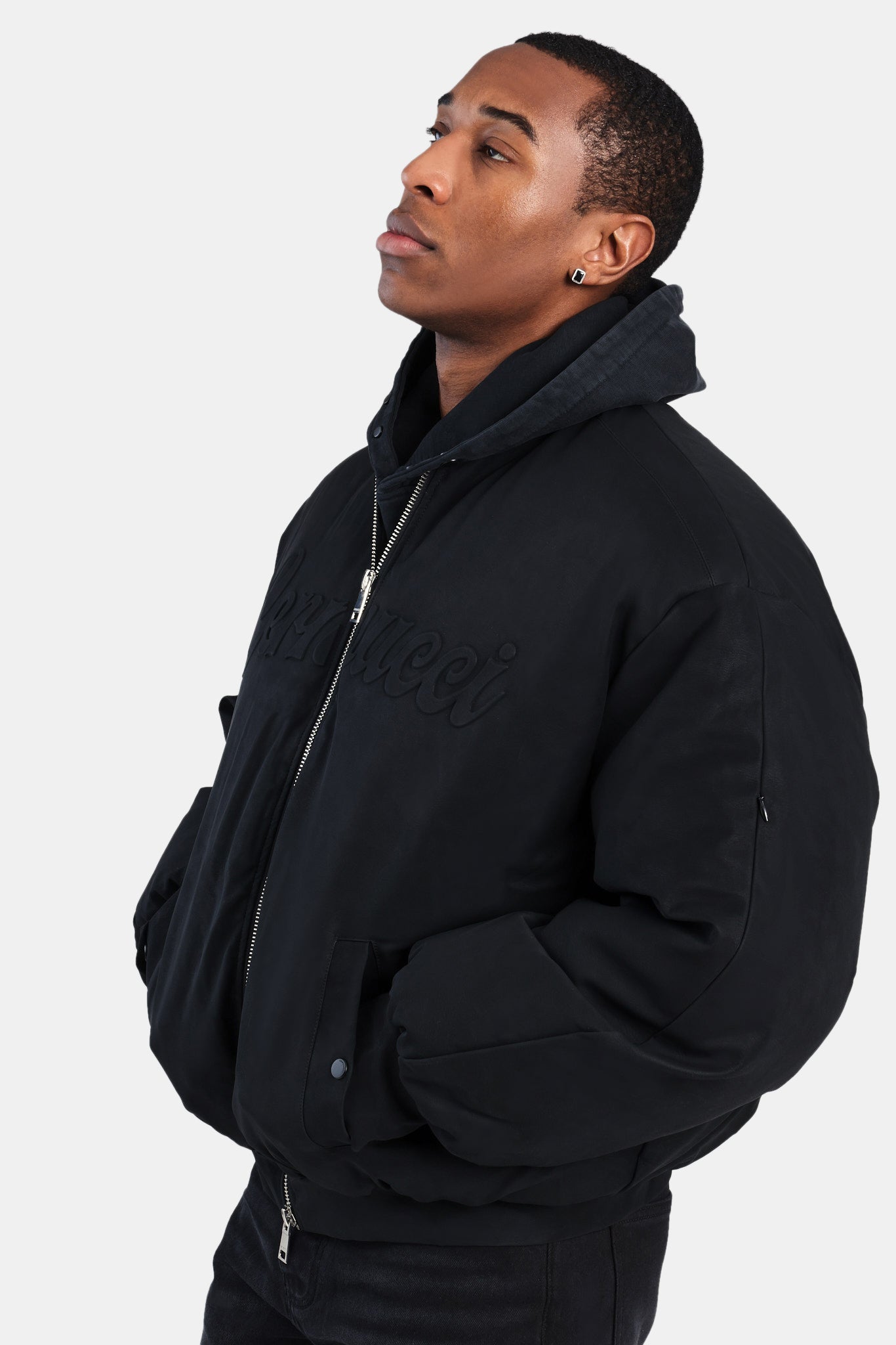Cernucci PU Puffer Bomber Jacket - Black | Mens Outerwear | Shop Bomber ...