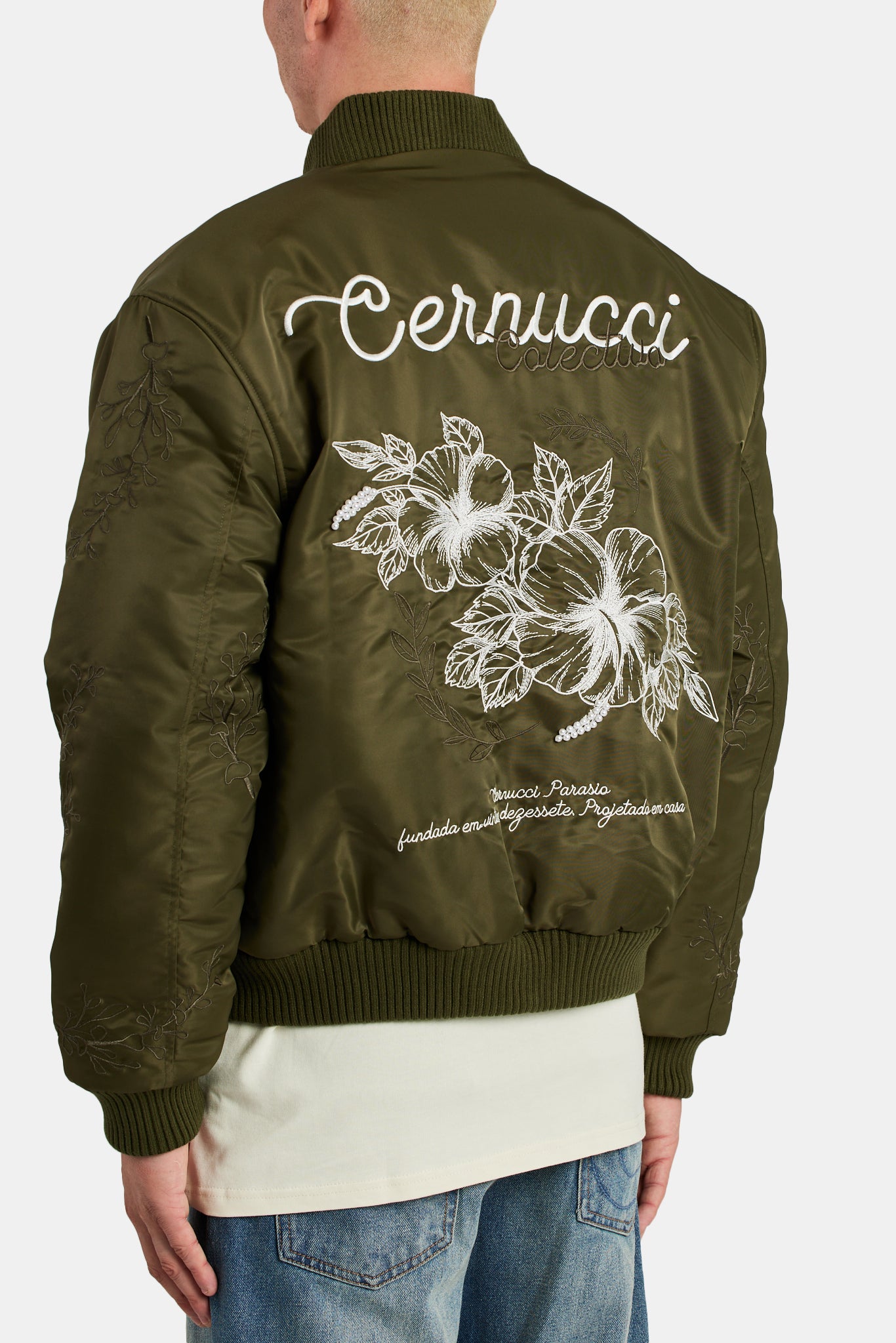 Men's White Floral Casual Bomber Jacket