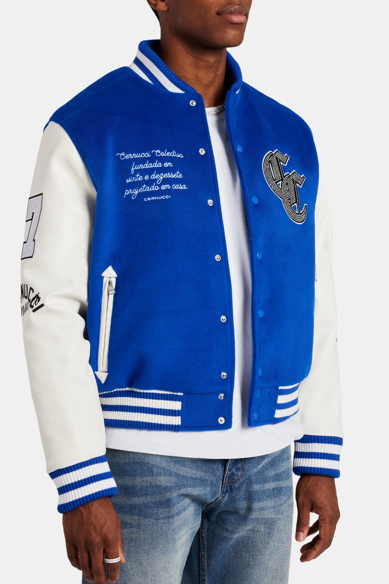 Limitierte Auflage Cernucci Strass Varsity Bomberjacke - Kobalt