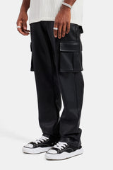 Relaxed PU Cargo Trouser - Black