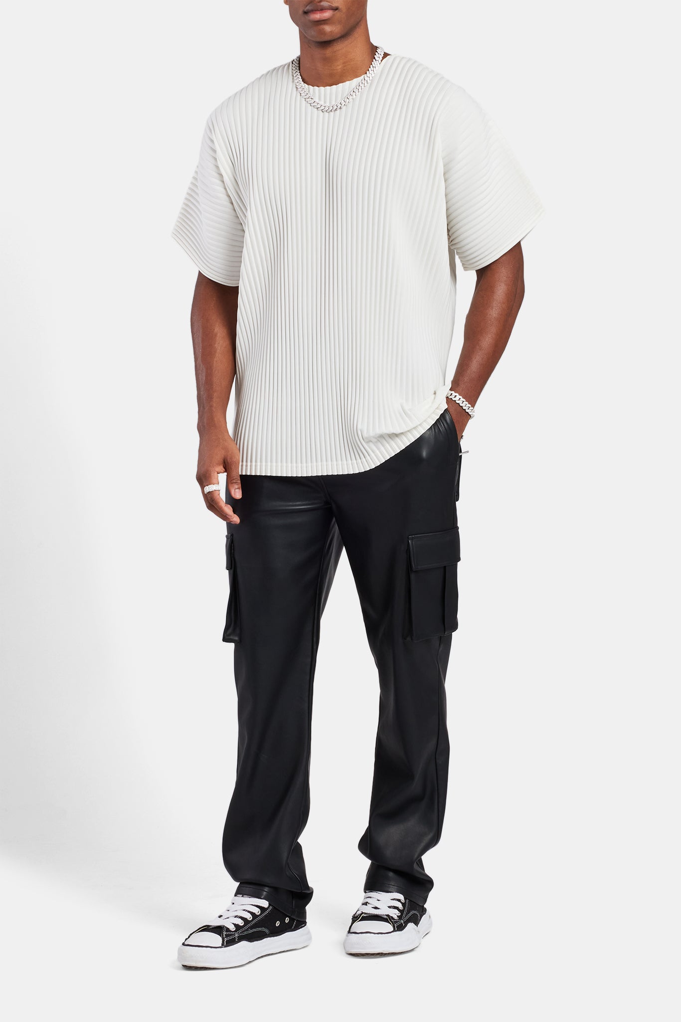 Lockere Cargohose aus PU - Schwarz 