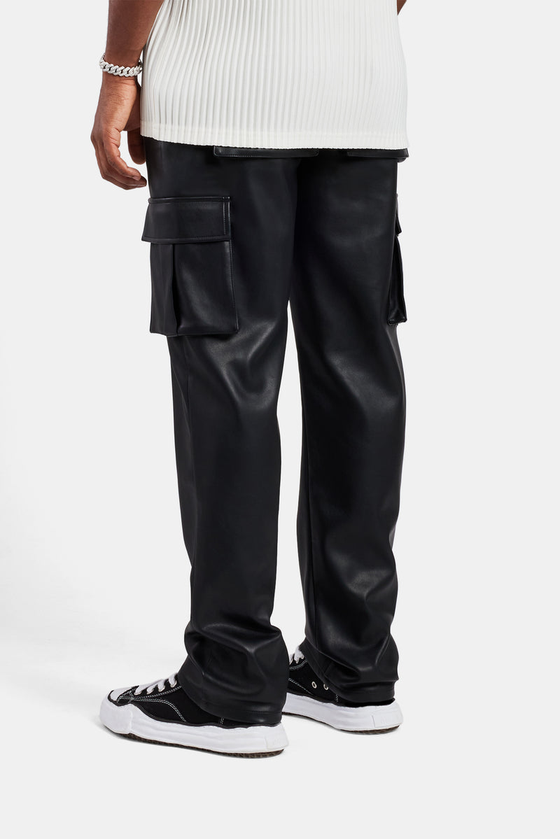 Relaxed PU Cargo Trouser - Black