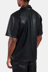 Faux Leather Shirt With Pocket - Black