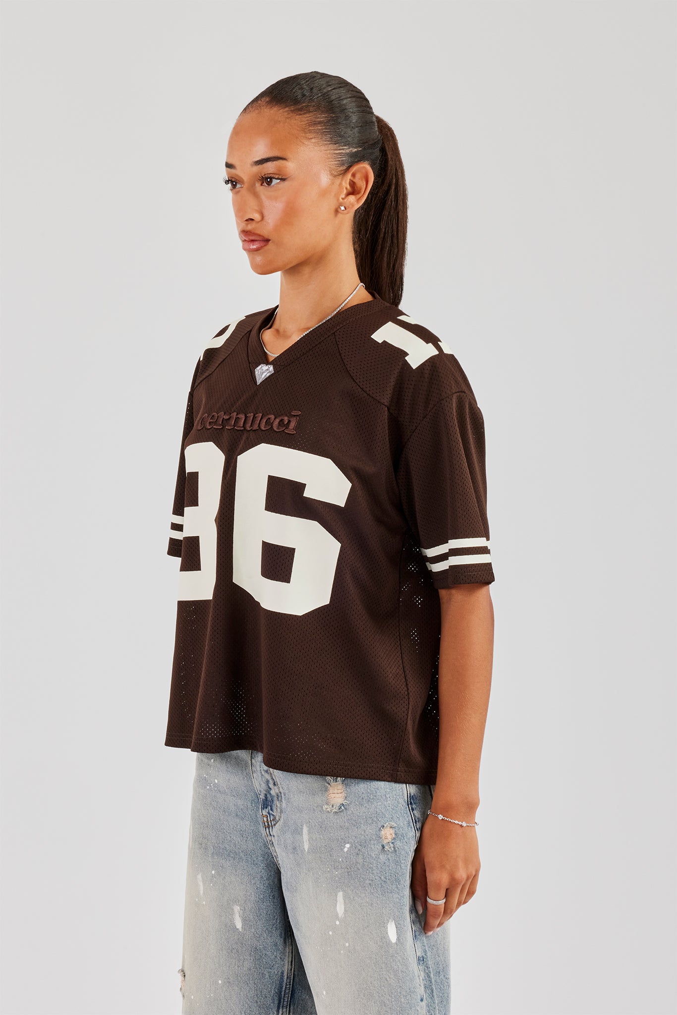Varsity 86 Mesh Football Top - Chocolate | Womens Tees & Vests